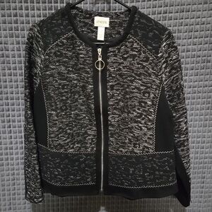 Black Sparkle Leopard Zip Jacket Chicos 2P SzLg Petite Boho Chic Corp Career NWT